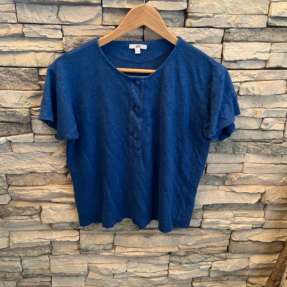 Lunya Linen Knit Henley Short Set Pajama Lounge Sail Cerulean Blue Small